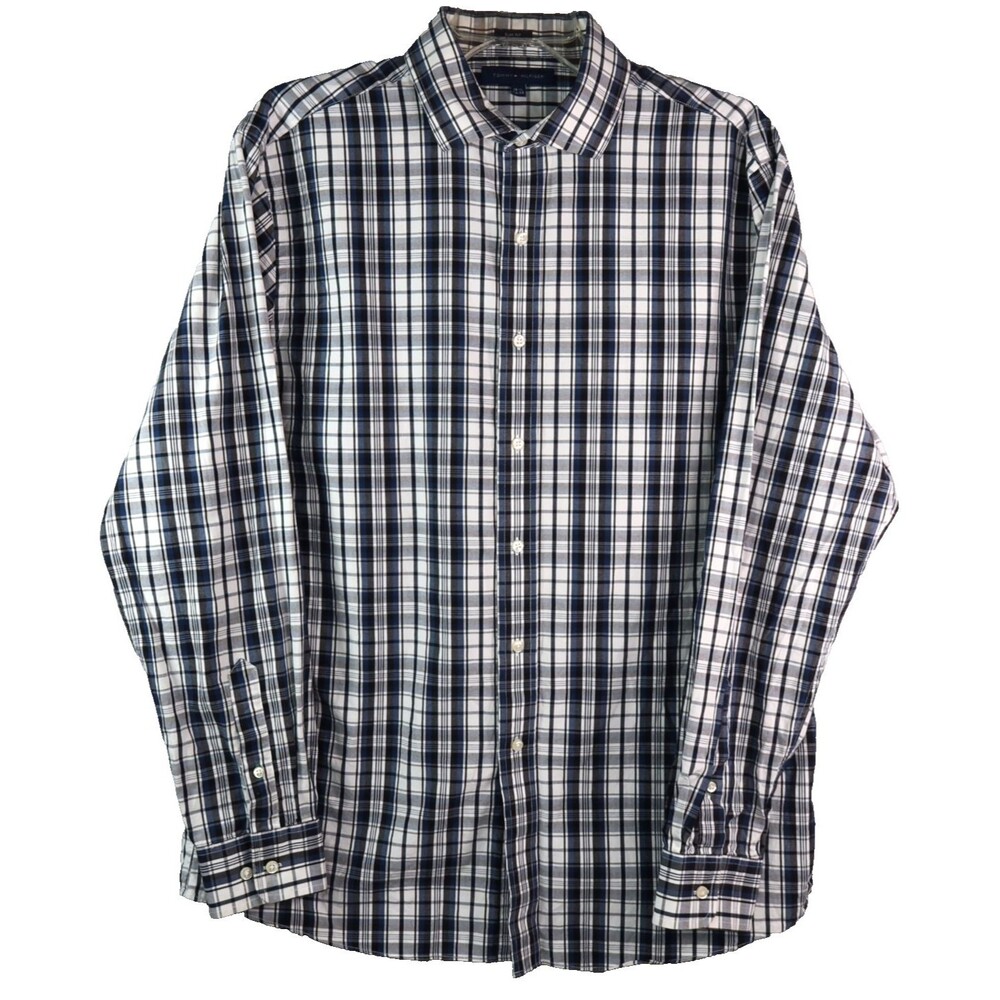 Tommy Hilfiger Slim Fit Shirt Men's 16.5x34-35 Long Sleeve Black & White Plaid